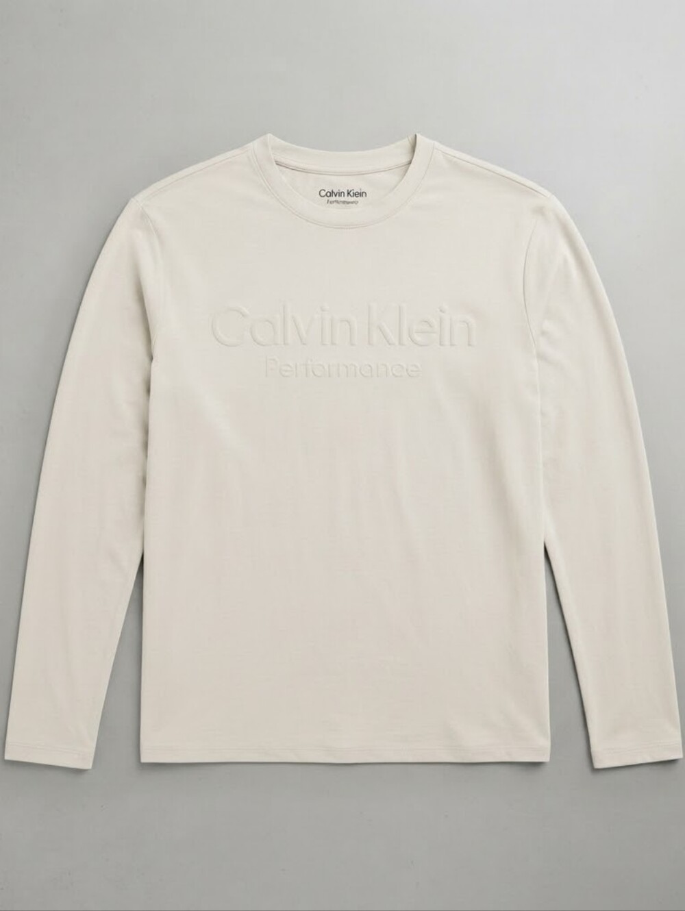Calvin Klein Performance Long Sleeve T-Shirt Light Beige Off-White Logo Size L